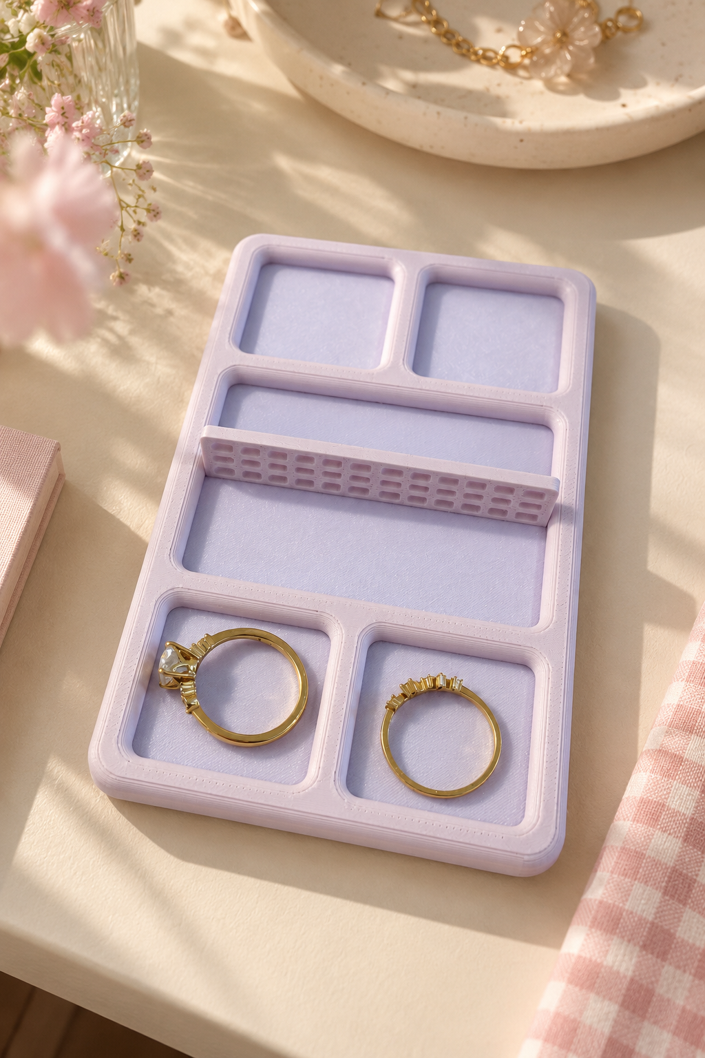 Pickleball Court Trinket Dish (Pink on Purple) + Necklace (White and Gold)