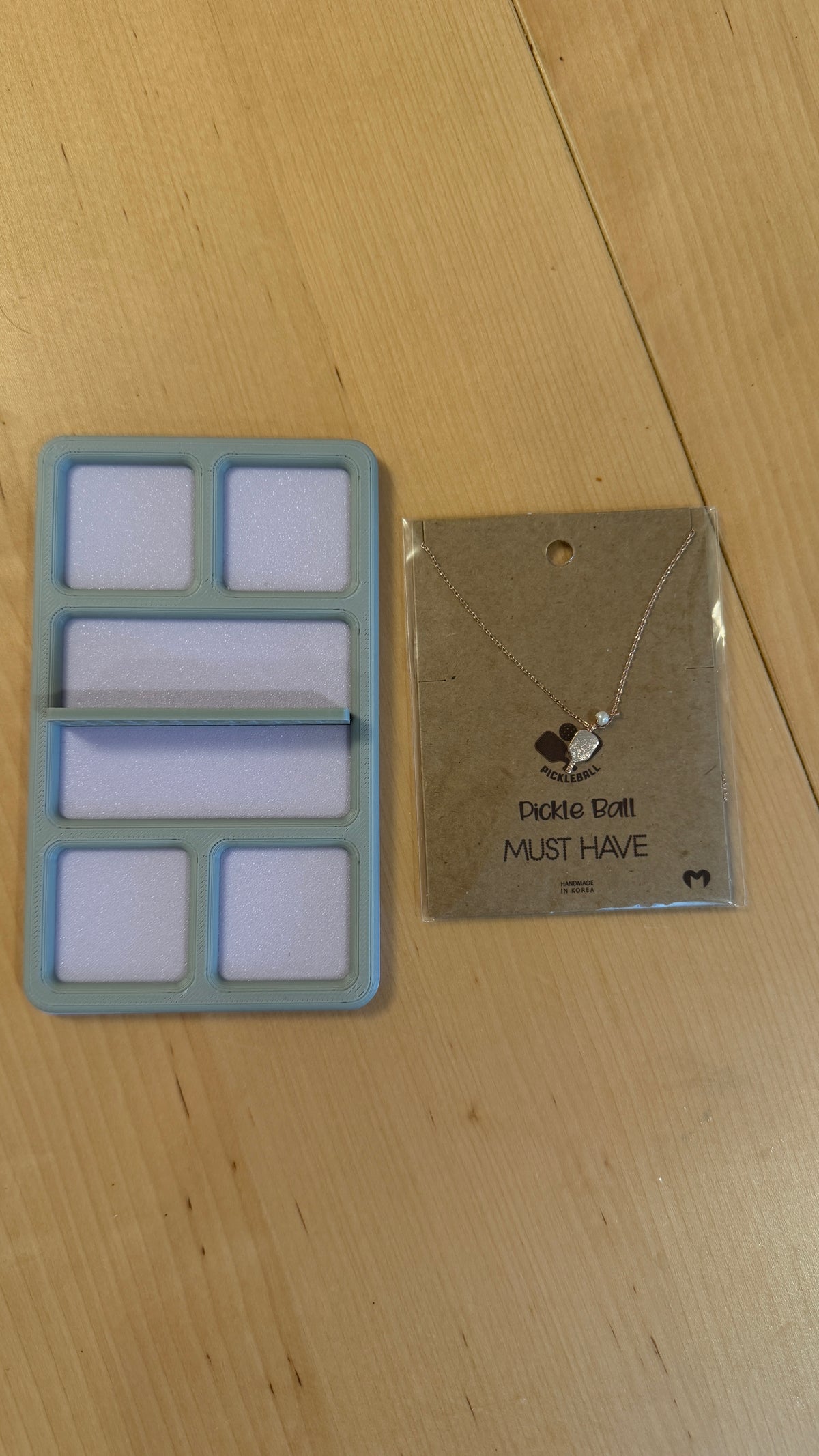 Pickleball Court Trinket Dish (Blue on Purple) + Necklace (Rose Gold)