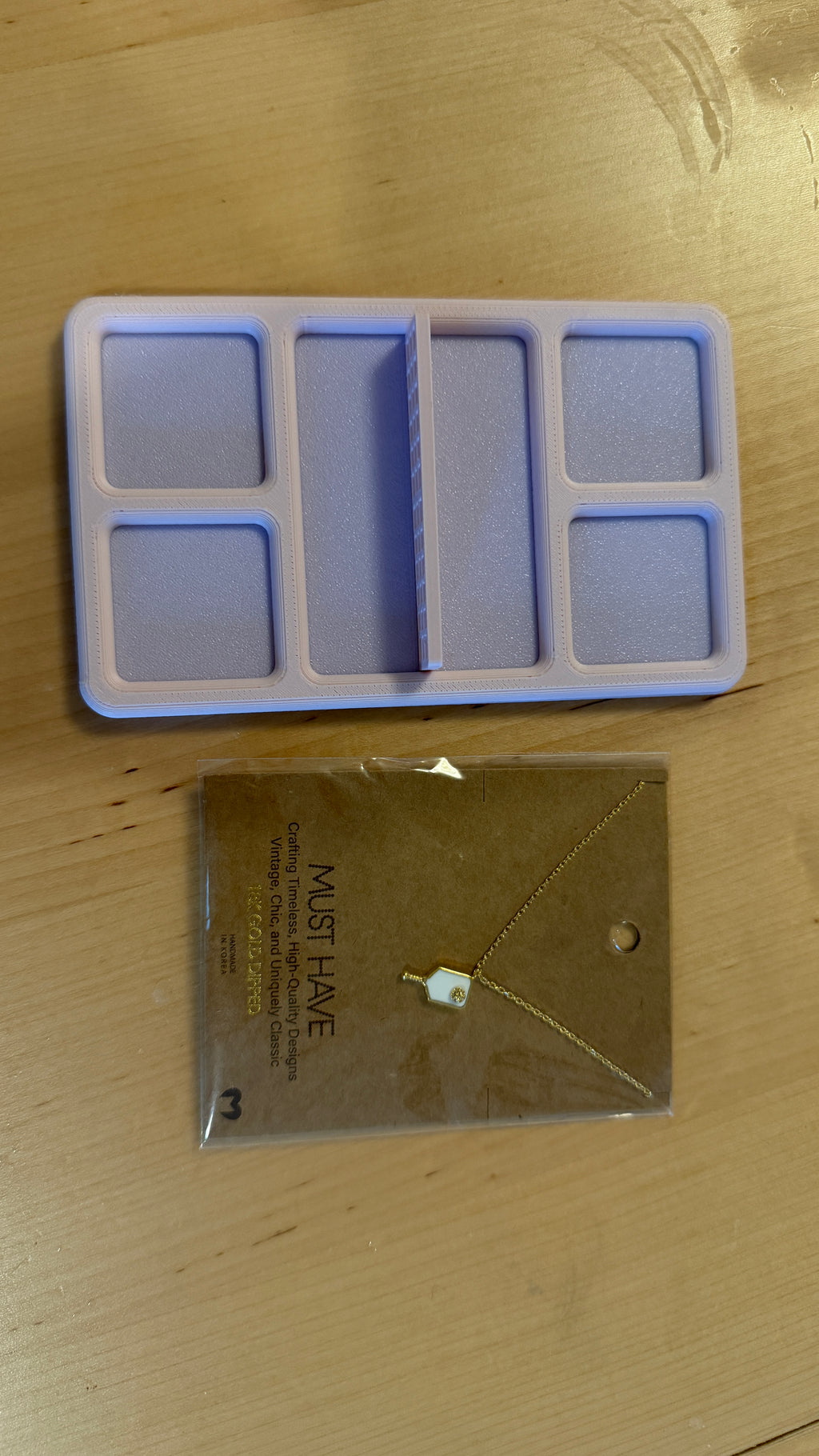 Pickleball Court Trinket Dish (Pink on Purple) + Necklace (White and Gold)