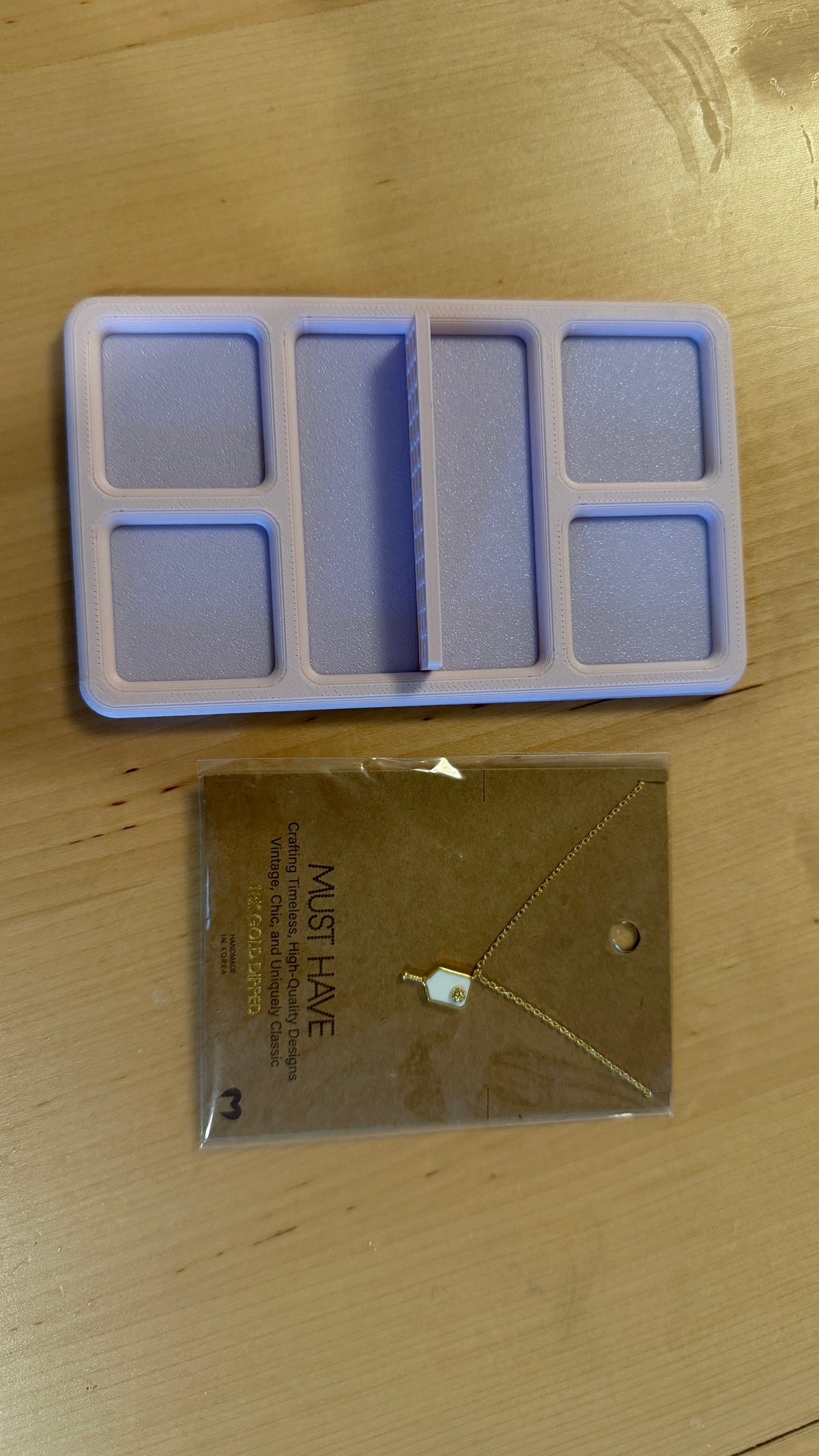 Pickleball Court Trinket Dish (Pink on Purple) + Necklace (White and Gold)